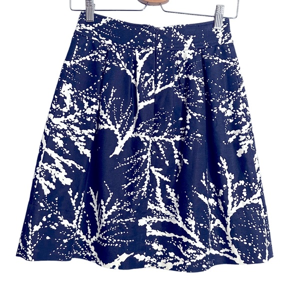 Shoshanna Navy & Ivory Coral Print A Line Skirt - Picture 3 of 4